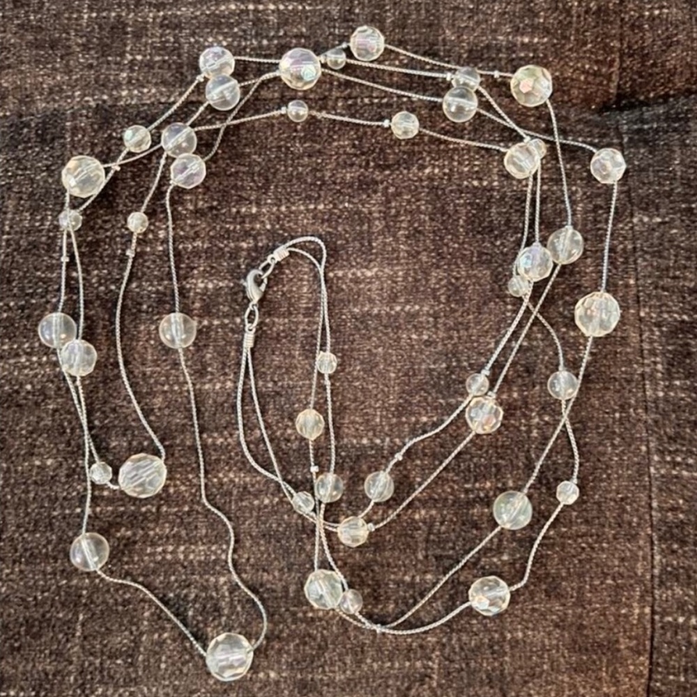 Anthropologie Lucite Clear Beaded Double Stranded Necklace 22”